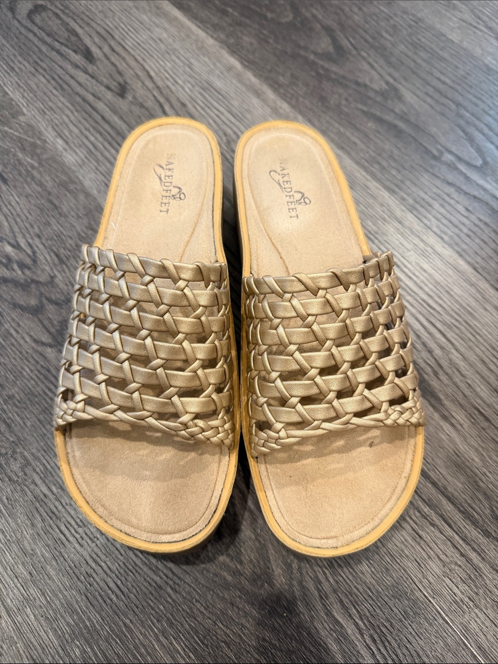 Naked Feet Gold Braided Slide Sandals